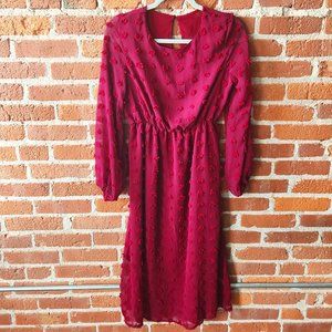 Long Red Dress, Mesh Sleeve Dress, Women's Dress